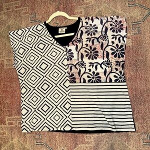 Dignity not charity boxy patchwork v neck top 100 % cotton print plus size 1X